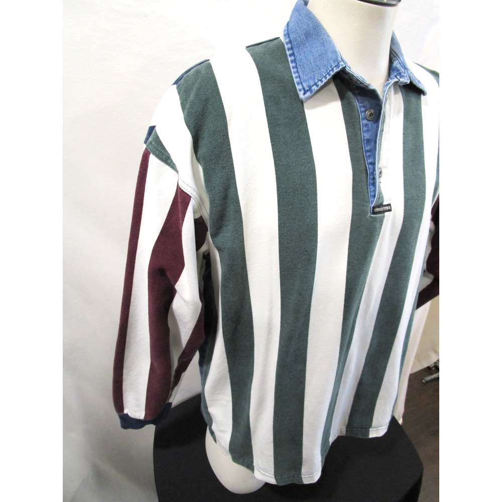 VTG 90s Structure Multicolor Striped LS Rugby Polo Shirt Men Sz L Md in USA - Picture 5 of 8